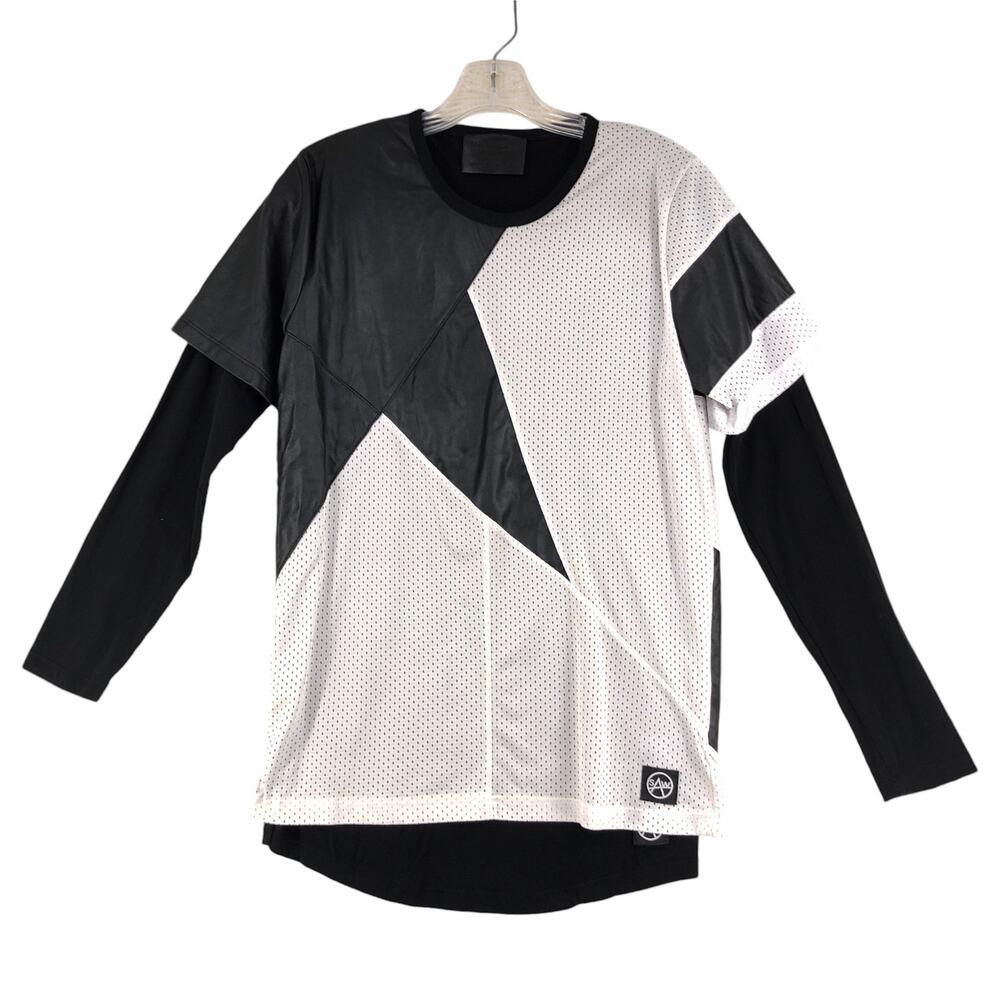 SAW Clothing Homme Mens Size XS Top Layered Long Sleeve Multi Media Shirt Black